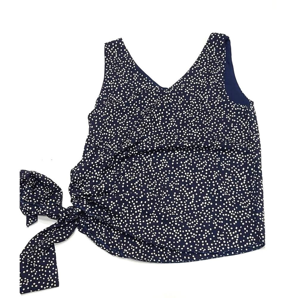 Mts navy polka dot sleeveless blouse side tie women's small - Picture 5 of 5